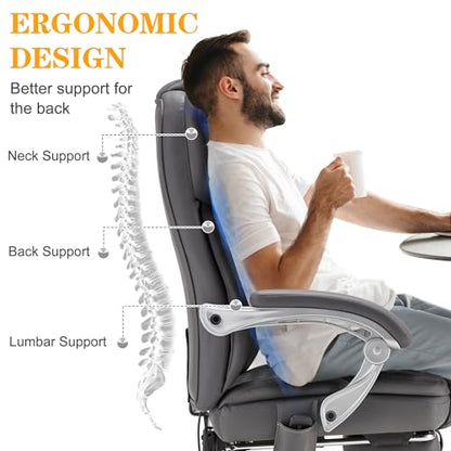 HOMREST Heated Massage Executive Office Chair with Footrest, Grey - color: Grey