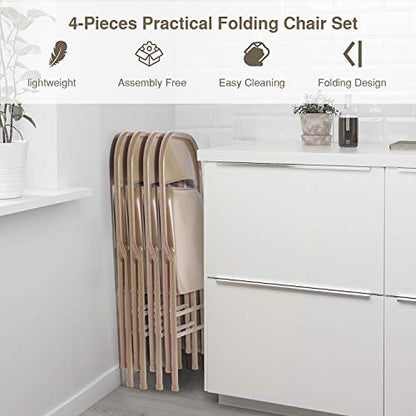 VECELO Metal Folding Chairs 4 Pack, Double Hinged Steel Frame Easy Foldable&Stackable for Office Kitchen Dinning Wedding Patio and Garden - color: Beige