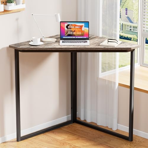 VECELO Corner Desk,Office Tables for Living Room for Small Space Triangle Computer Desk with Steel Frame Corner Shelves with Metal Frame Writing Desk for Workstation Classic Grey 30.5" - color: Classic Grey, size: 30.5"