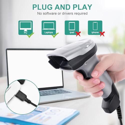Barcode Scanner, 1D CCD Handheld Barcode Reader USB Wired Connection Bar Code Scanners for Store Supermarket Warehouse Library Supports Scan Screen UPC - size: 1D-2209H-Wired