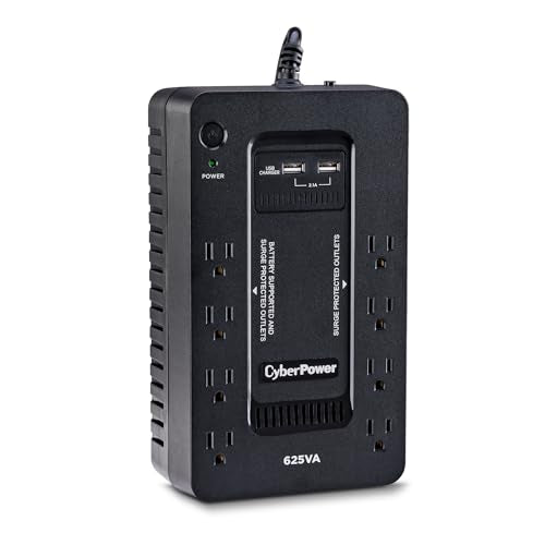 CyberPower ST625U Standby UPS Battery Backup and Surge Protector | 625VA/360W, 8 Outlets, 2 USB Charging Ports, Compact, UL Certified - size: 625VA, style: Compact