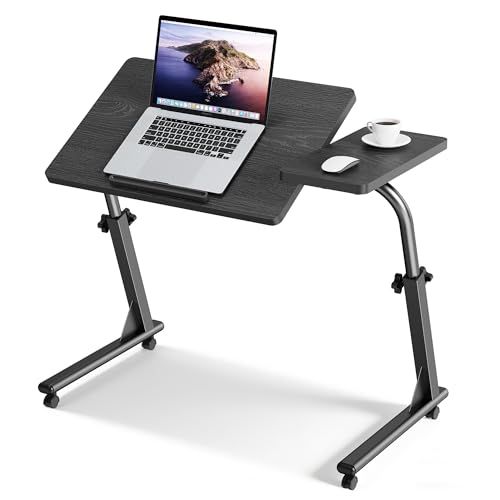 Adjustable Folding TV Tray Table, Mobile TV Dinner Tray for Eating on Couch - color: Black
