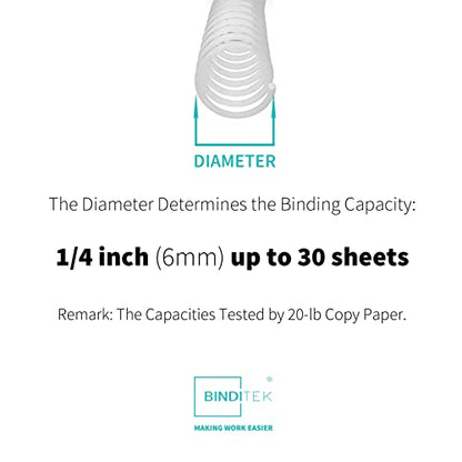 Binditek Plastic Spiral Binding Coils, 6 mm, 4:1 Pitch, White, 50 Pack - size: 6mm, style: 50P , White