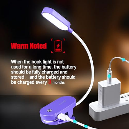 VAVOFO Rechargeable Book Light, 14 LEDs Eye Care Clip On Amber Reading Light for Bookworms Reading in Bed with 9 Colors 9 Brightness (Dark Purple) - color: Dark Purple