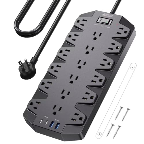 SUPERDANNY 18 AC Power Strip Surge Protector, 6.5FT, Flat Plug, 1875W/15A - color: Black, size: 6.5 FT