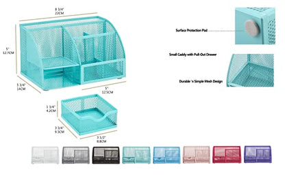 Exerz Desk Organizer 7 Compartments Metal Mesh Pen Holder Turquoise - color: Turquoise