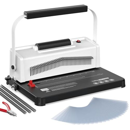 Spiral Coil Binding Machine with Electric Coil Inserter, Home School | Office Notebook Homework, 20 Sheets Punch, A4/A5/Letter Size, Adjustable Paper Margin, 46 Hole Adjustable Disengageable Pins - color: White