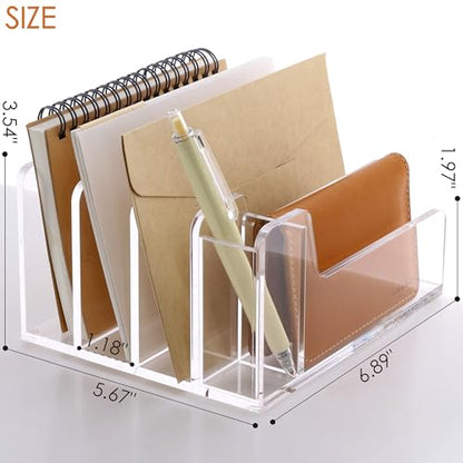 SANRUI Acrylic Mail Organizer with Pen Holder, Clear Mail Sorter, 4-Slot - size: 4 Slots with Pen Holder