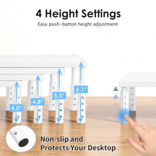 OPNICE Adjustable Monitor Stand Riser for Desk, Wood Computer & Laptop Stand, Desk Organizers and Accessories, Office Desk Accessories & Workspace Organizer for Home Office Supplies, White - color: White, size: Adjustable Height