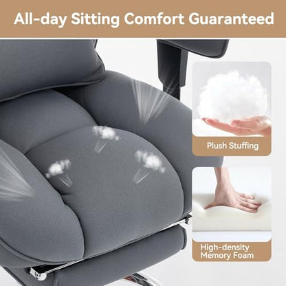 Efomao Executive Office Chair, Bluegrey Fabric Big and Tall Desk Chair | Breathable fabric, pocket spring & foam seat, retractable footrest, 135° recline for computer gaming setup - color: 3084mus-bluegrey