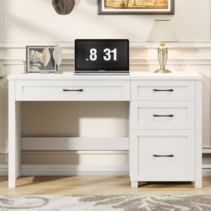 Vabches Farmhouse 47" Executive Desk with 4 Drawers, Cream White - color: Cream White, size: Style 2