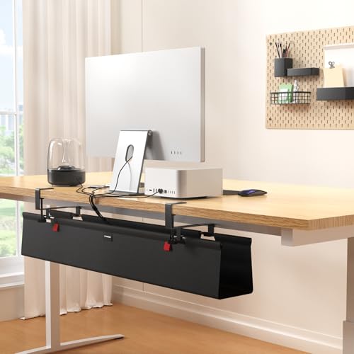 Under Desk Cable Management Tray for Table, No Drill 36" Cord Organizer with Cable Loop, Upgraded Oxford Fabric Wire Management for Office, Home - No Damage to Table - size: 36 inch
