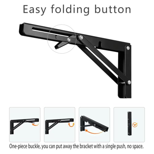 10 Inch Black Folding Shelf Brackets, 2 Pack Metal Heavy Duty Shelf Bracket - color: Black, size: 10 Inch