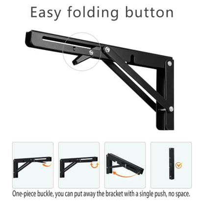 10 Inch Black Folding Shelf Brackets, 2 Pack Metal Heavy Duty Shelf Bracket - color: Black, size: 10 Inch
