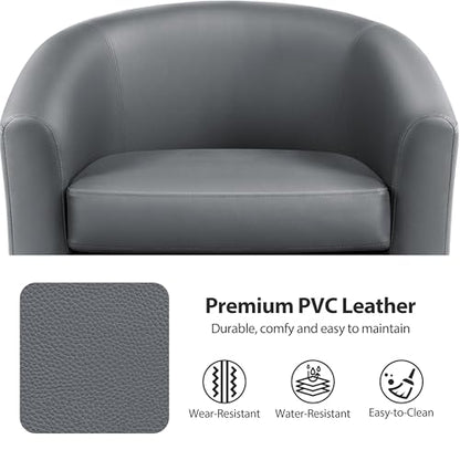 Yaheetech Accent Chairs, Faux Leather Barrel Armchairs, Gray - color: Grey, size: 25.5"D x 27.5"W x 28"H