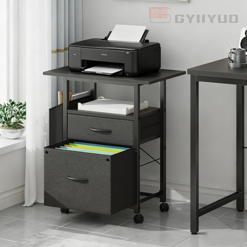 GYIIYUO 2 Drawer File Cabinet 24''W, Mobile Filing Cabinet, Printer Stand | 24'' Extended Desktop, Rolling, Side Bag, Fits A4/Letter Size, Home Office, Fabric Drawer, Black - color: Black