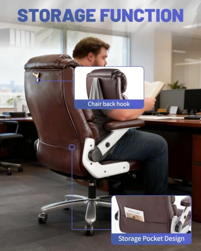 800LBS Big and Tall Office Chair for Heavy People, Heavy Duty Executive Chair with High Back, Extra Wide Seat and Adjustable Lumbar, Large Computer Desk Chair Comfortable for Home Office - color: Brown-1