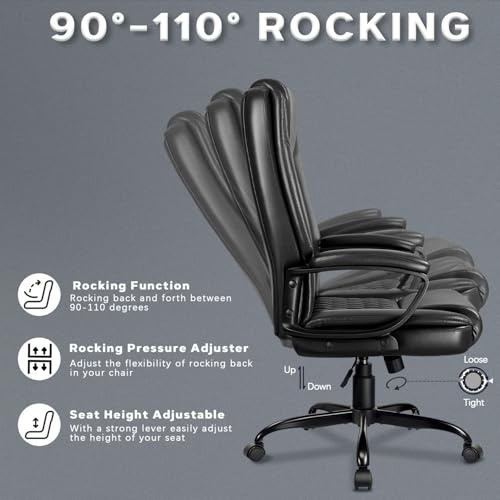 LEMBERI Home Office Executive Desk Chair, High Back PU Leather Chair, Height Adjustable Swivel Computer Chair with Padded Armrest (Black) - color: Black