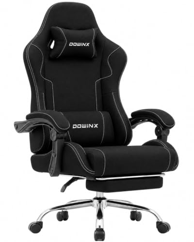 Dowinx Ergonomic Gaming Chair with Footrest & Massage Lumbar, 2D-Linkage Armrests for Computer Chair 330lbs with Headrest Pillow for Office, Home, Streaming and Long Gaming Sessions, Fabric Black - color: Pitch Black