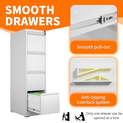 Metal File Cabinet with Drawer Heavy Duty Locking File Cabinets | Home Office Steel Filing Cabinet Vertical File Cabinets for Legal/Letter Size File,Assembly Required - color: White, size: 52.4"H-4 drawers