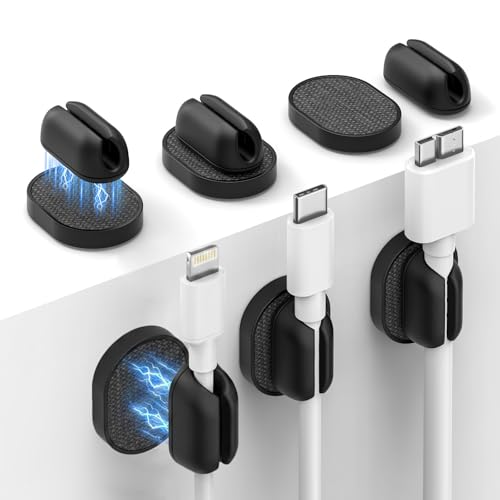 6 Pack Magnetic Cable Holder [2 in 1 Magnet & Adhesive] Cable Clips Silicone for Phone Charger, SODI Minimalist Cord Holder for Nightstand, No-Residue Adhesive Cord Organizer for Desk, Car, Office - color: Black