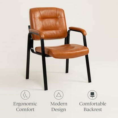 Naomi Home Faux Leather Guest Reception Chair Set of 4 - Caramel | Stackable office chair with supportive armrests and durable construction for everyday office seating. - color: Caramel, Faux Leather, style: Set of 4