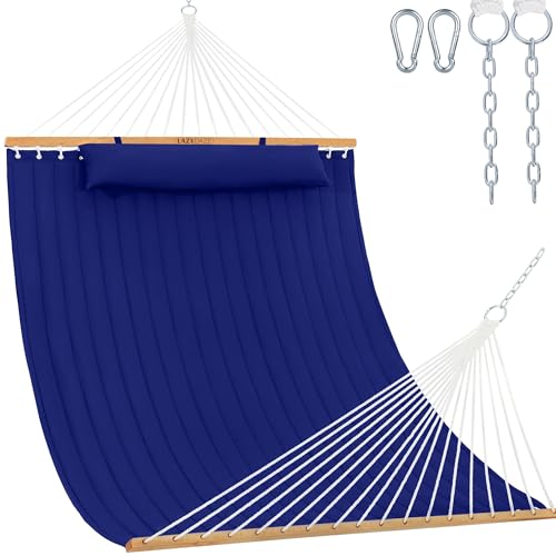 Lazy Daze Double Quilted Hammock with Pillow for Outside, Fit 13-15Ft Stand - color: Navy Blue
