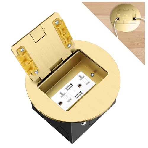 Recessed Floor Outlet with 4.8A USB Charger,20 Amp TR Receptacle | Round Hidden Outlet Kit Electrical Waterproof Cover Box for Home Renovation,ETL Listed,Gold - color: Gold, size: USB Outlet-1 Pack