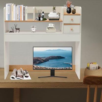 Desk Shelf 3 Tier Multipurpose Desktop Bookshelf with 2 Drawers Desktop Storage Organizer Desk Display Rack for Study Rooms Offices Bedrooms