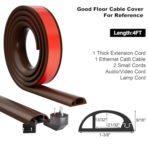 Kneelisa 4FT Side-Open Extension Cord Covers for Wires on Floor,Silicone - color: Brown, size: 4 Feet