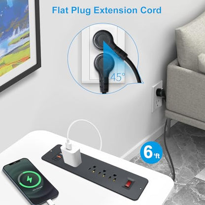 8 Outlets Dual Side USB C Recessed Power Strip Flush Mount Charging Station Built in Desk Multiple Power Socket for Furniture Cabinet Table Conference (Black) - color: Black
