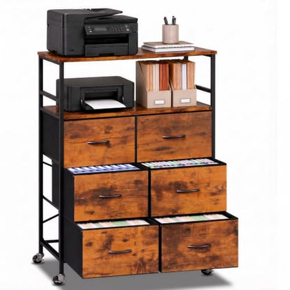 DreamDashio 6-Drawer Rolling File Cabinet for Home Office, Rustic Brown