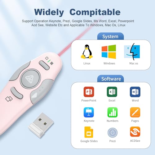 QUI 2 Pack Wireless Presenter PowerPoint Clicker, USB, Pink | RF 2.4G USB Presentation Clicker,Support PowerPoint, Google Slides, Keynote, Compatible with Windows & Mac - color: Pink, style: USB
