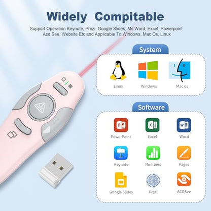 QUI 2 Pack Wireless Presenter PowerPoint Clicker, USB, Pink | RF 2.4G USB Presentation Clicker,Support PowerPoint, Google Slides, Keynote, Compatible with Windows & Mac - color: Pink, style: USB