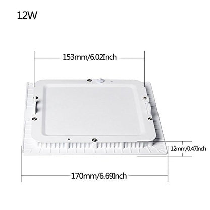 5 Pack 12W LED Panel Light Lamp, Square LED Recessed Downlight Panel Ceiling Lighting with LED Driver, AC85-265V, Hole Size 153MM (12W, Warm White) - color: Warm White, size: 12w