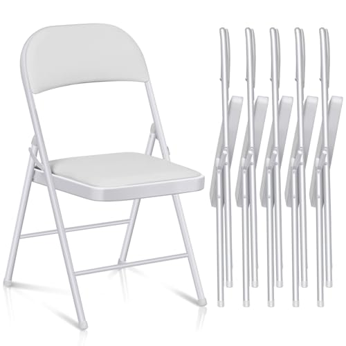 Fenbeli 6 Pack Padded Folding Chairs with Cushion, White PU Leather Foldable Chairs for Holidays, Parties & Big Gatherings, 330-Pound Heavy-Duty Steel Frame, Auto-Lock Hinge, Wipe-Clean, Folds Flat - color: White, size: Set of 6