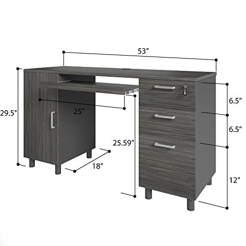 Modern Designs Venice Computer Desk with Lockable Drawers, 53 Inch Home Office Desk with Storage Cabinet, Keyboard Tray & Cable Management, Modern Study Writing Desk for Small Spaces, Black and Grey - color: Black Grey