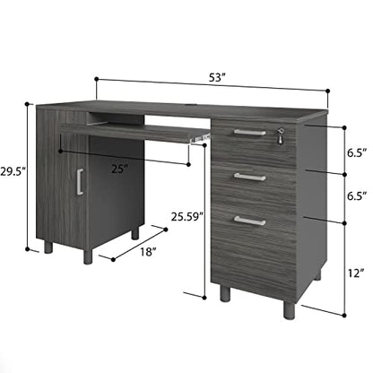 Modern Designs Venice Computer Desk with Lockable Drawers, 53 Inch Home Office Desk with Storage Cabinet, Keyboard Tray & Cable Management, Modern Study Writing Desk for Small Spaces, Black and Grey - color: Black Grey