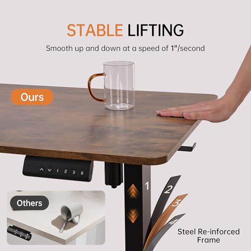 55"x 24" Standing Desk Height Adjustable Electric Home Office Desks | Powered Sit Stand Computer Stand up Rising Table with Two-Piece Top, 3 Memory Presets, Hooks, Cable Management| Brown - size: 55 inch