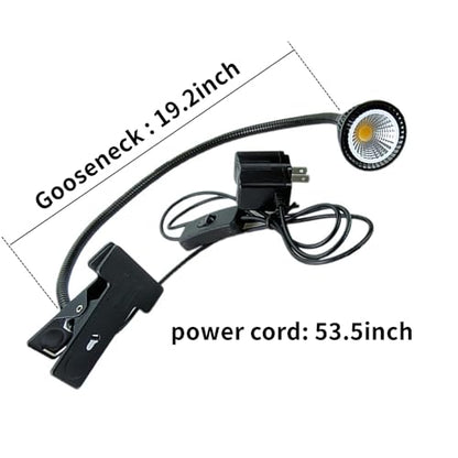 QUANS 5W COB Clip-on Adjustable Gooseneck Cool White LED Desk Reading Light | 19 Inch Black Adjustable Neck, 6000K 6500K, US Plug On/Off Switch, Metal Clamp for Sewing Study Bedside Craft Work Lighting - color: Cool White