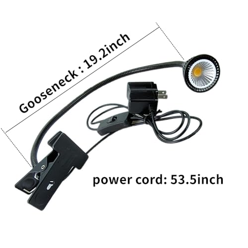 QUANS 5W COB Clip-on Adjustable Gooseneck Warm White LED Desk Reading Light | 19 Inch Black Adjustable Neck, 3000K 3500K, US Plug On/Off Switch, Metal Clamp for Sewing Study Bedside Craft Work Lighting - color: Warm White
