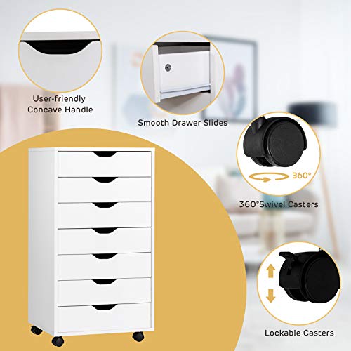 7-Drawer Multifunctional Mobile File Cabinet, White Engineered Wood, 19'x15.5'x34.5' - color: White, size: 19" x 15.5" x 34.5"