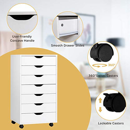 7-Drawer Multifunctional Mobile File Cabinet, White Engineered Wood, 19'x15.5'x34.5' - color: White, size: 19" x 15.5" x 34.5"