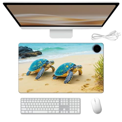 Heated Desk Pad 23.6" x 14.2" 3 Large Heated Mouse Pad with Heat Levels (40°C/45°C/50°C) & 3H Auto Shut-Off Desk Mat Fast Heating PU Leather Warmer Mousepad for Home Office - Cute Turtle - color: Cute Turtle, size: 23.6 x 14.2 inch