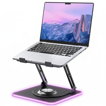 360°Rotating Laptop Stand with RGB Lights, Fits 10-16"Laptops MacBooks | Adjustable Multi-Angle Ergonomic Laptop Stand, Foldable Portable for Home Office, Fits MacBook Air Pro Dell HP Laptops - color: RGB-Black
