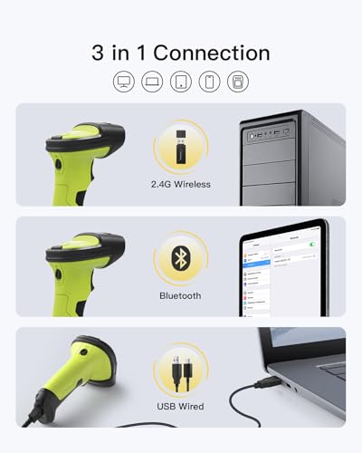 Inateck 2D Barcode Scanner, Wireless Bluetooth QR Reader, 2600mAh Battery, AI APP & SDK - color: Green