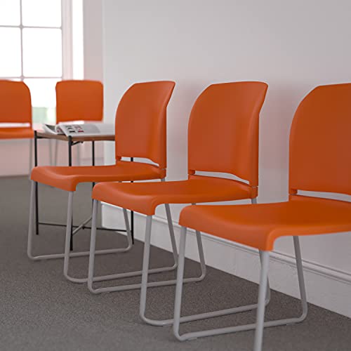 EMMA + OLIVER Home and Office Guest Chair Orange Full Back Contoured | Sled Base, Powder Coated, Contoured, 880 LBS. Weight Capacity - color: Orange