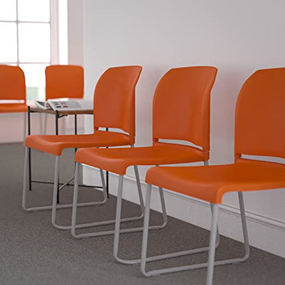 EMMA + OLIVER Home and Office Guest Chair Orange Full Back Contoured | Sled Base, Powder Coated, Contoured, 880 LBS. Weight Capacity - color: Orange