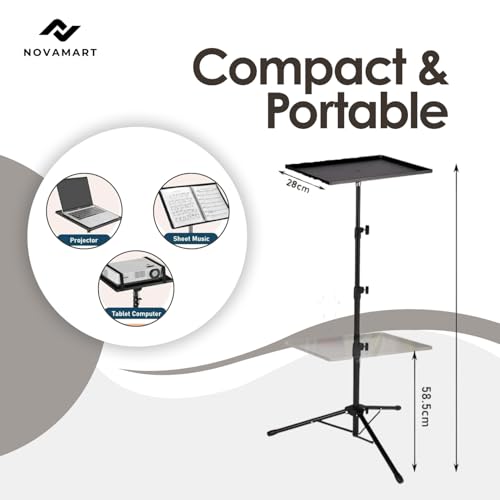 Laptop Tripod Stand – Adjustable Laptop Holder with Phone Mount | Heavy- Duty Alloy Tripod Stand with Tray | Height Adjustable 0.65–1.6m | Portable, Foldable, 15kg Load Capacity | Black