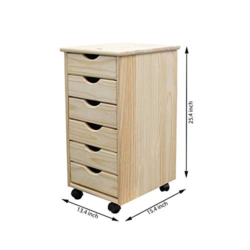 Jela-USA Solid Pine Wood 6 Drawer Rolling Cart, Natural - color: Natural, style: unspecified